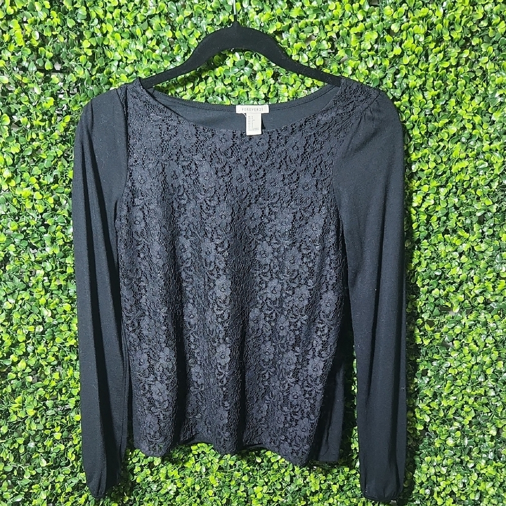 Forever 21 Black Lace Long Sleeve Blouse